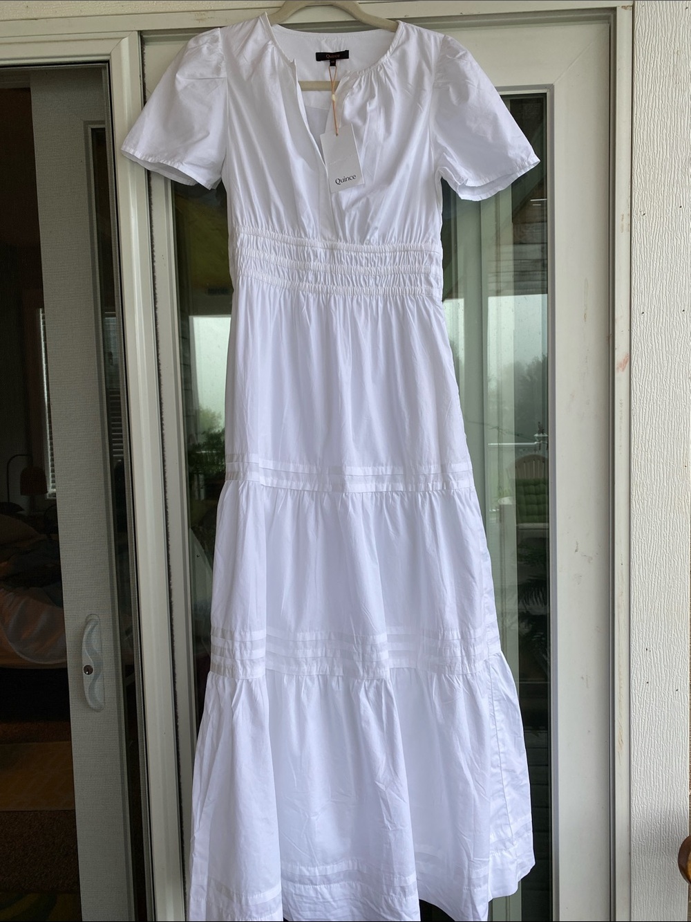 Quince White organic cotton poplinTiered Maxi Dress with Smocked Waist